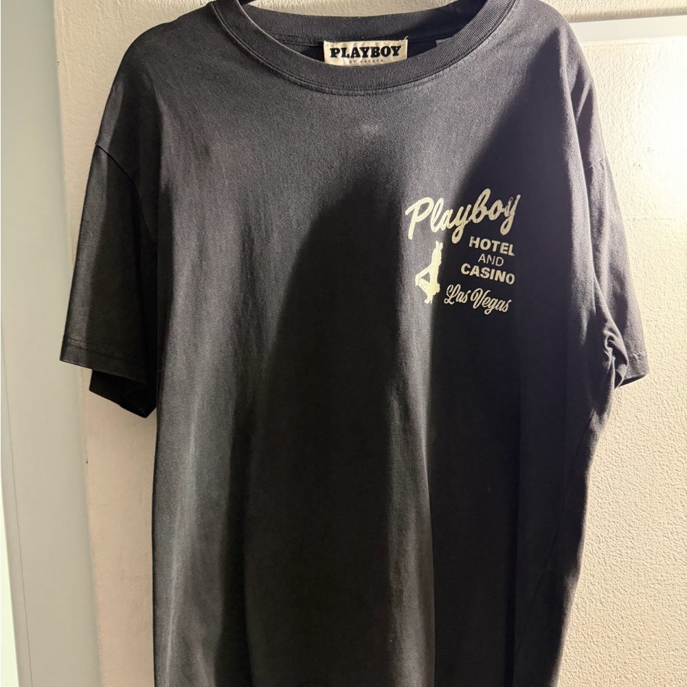 PLAYBOY Black Tee with Las Vegas Print